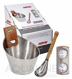 Harvia Steel Sauna Accessories Set - Bucket, Ladle & Thermo/Hygrometer