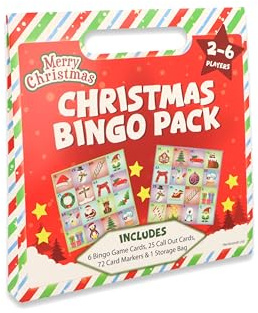 HENBRANDT 1 x Weihnachts-Bingo-Spiel-Set – 6 Spieler Familienpartyspiel Festliche Feiertagsunterhaltung Weihnachtsaktivität für Erwachsene Kinder Spaß saisonale Feier