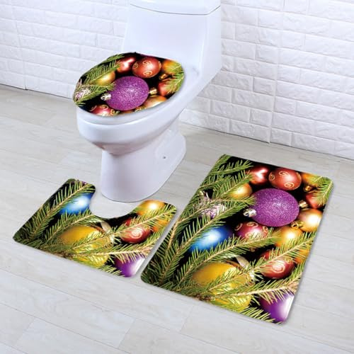 Badezimmermatte Lila Gold Weihnachten rutschfeste Badmatte Waschbar Bath Mat Bad Vorleger Memory Schaum Badezimmerteppich U förmige WC Teppich Badteppich Set 45x75 cm
