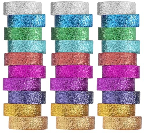 Rbleote 30 Rollen Washi Tape Glitzer, Glitzer Klebeband 3mx1.5cm, Buntes Klebeband, Erhältlich In Verschiedenen Farben, für DIY-Bastelarbeiten, Bullet Journals, Scrapbooks und Geschenkverpackungen