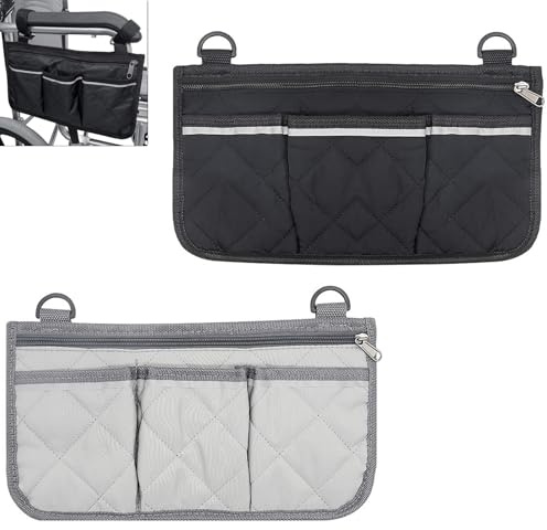 2 PCS Wheelchair Side Bag, Wheelchair Accessories Armrest Storage Pouch