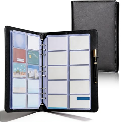 Raccoglitore per biglietti da visita, 30 pagine di ricarica, capacità 600 carte, pelle PU premium, raccoglitore per biglietti da visita salvaspazio, design di caricamento laterale per ufficio