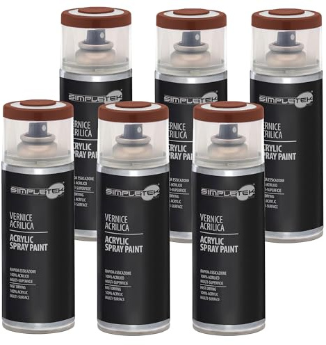 SIMPLETEK - 6X Bomboletta Vernice Spray Acrilico Effetto Ruggine Universale Multimateriale Rapida Asciugatura Interni Esterni 400ml (kit 6 pezzi)