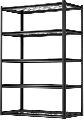 Himimi Schwerlastregal Metall 5 Ebenen,1500kg,Stabiles Lagerregal mit Höhenverstellbaren Gitterböden, Offenes Steckregal für Keller Garage Lager Küchen, Industrie-Standregal 120x60x182 (H) cm Schwarz