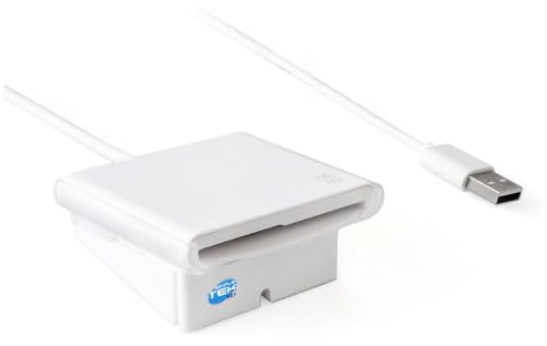 SIMPLETEK – Lector de Smart Card Con Stand Integrado Cableado Usb-A Blanco | Plug&Play, ISO 7816 (A, B, C) Class, CIE, CNS, MyKad, SIPRNET, CAC, J-LIS cards, Dual Led, Usb-A, Stand, White
