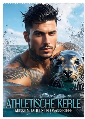 Athletische Kerle - Muskeln, Tattoos und Wassertiere (Wandkalender 2026 DIN A2 hoch), CALVENDO Monatskalender