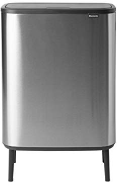 Brabantia Bo Hi Touch Top Kitchen Trash Can with Single Compartment & Raised Legs | Matt Steel Fingerprint Proof | 16 Gal Inner Bucket | Soft-Close, Light Touch Opening, Stay-Open Lid | + Trash Bags