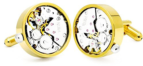 Honey Bear Mouvement Regarder Bouton De Manchette Homme Chemise Poignet Col Stempunk Vintage En Acier Inoxydable Mariage Commercial Cadeau avec boîte (Or mobile)