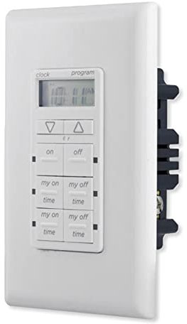 myTouchSmart In-Wall Digital Timer, 4 Programmable On/Off Buttons, 2 Easy On/Off Buttons, 24 Hour Daily Cycles, Blue LED Indicators, with Battery Backup, for Indoor/Outdoor Lights, Fans, 26893