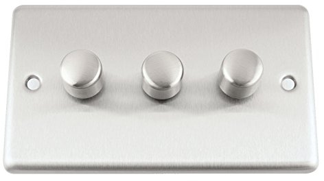 A5 Mains LED Light Dimmer Switch 250W 3 Gang - Satin Matt Chrome - Classic - Push On/Off 2 Way