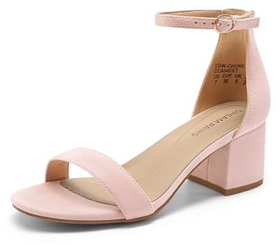 DREAM PAIRS Womens Bridal Sandals Ladies Mid Low Block Heels Sandals,PINK/SUEDE Size 6.5 UK, LOW-CHUNK