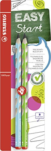 STABILO - Ergonomischer Dreikant-Bleistift für Rechtshänder - EASYgraph in blau, grün - 2er Pack - Härtegrad B