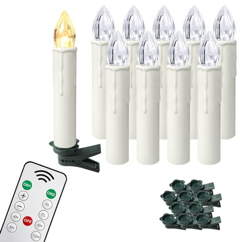 Aufun LED candele wireless 10 pezzi candele natalizie con telecomando LED natalizio da esterno per decorazioni natalizie, decorazioni per matrimoni, feste, vacanze, bianco caldo