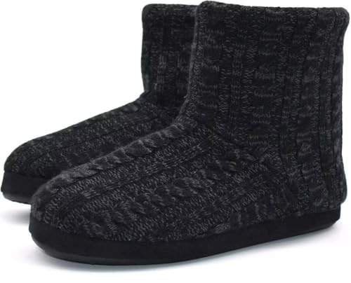 KuaiLu Herren Wolle Hausschuhe Stricken Künstliche Warme Stiefel rutschfest | Winter Gefütterte Künstliche Hausstiefel Flauschige Plüsch Hüttenschuhe Kuschel Geschlossen Puschen