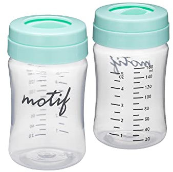 Motiv Luna mjölkuppsamlingsbehållare, ljusgrön, två 180 ml flaskor, förvaringsbehållare och två lock, diskmaskinssäker, kompatibel med motiv medicinsk luna bröstpump, bröstvårtor ingår inte, diskmaskin