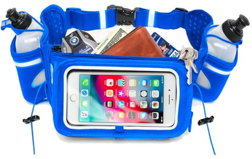 [Gewählt Nr. 1 Trinkgürtel] Gewinner Running Fuel Belt – Inklusive Zubehör: 2 BPA-freie Wasserflaschen – passend für jedes iPhone – mit Touchscreen-Abdeckung – kein Hüpfen und mehr, Königsblau,