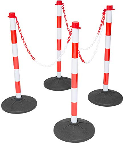 Plastic Chain Barrier, Free Standing Chain Link Posts, Red & White Safety Bollards