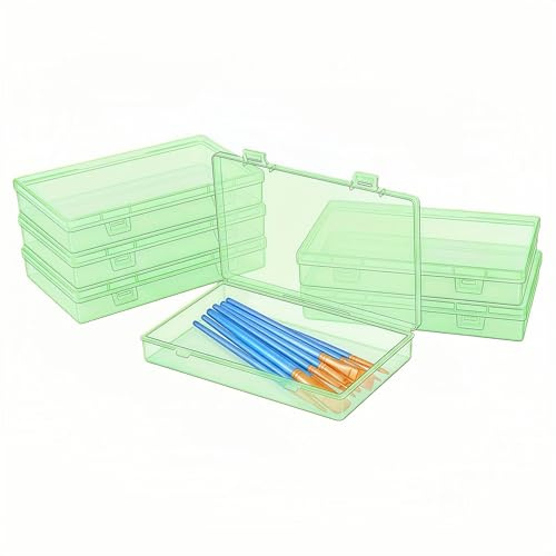 LJY 6 Stück Farbige rechteckige leere Mini-Aufbewahrungsbox aus durchsichtigem Kunststoff mit Klappdeckeln (Grün, 180 x 110 x 30 mm)