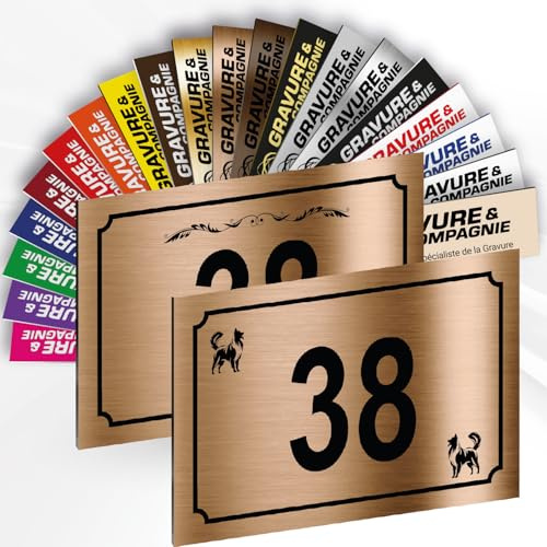 Hausnummer Schild – Dekorative personalisierte PVC Außenplatte mit gravierter Nummer & Motiv – Befestigung nach Wahl (Klebefolie oder Schrauben) – 15 x 10 cm (Metallisch Antikgold + Design)