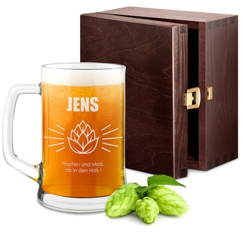 Maverton Bierkrug mit Gravur - personalisiert - 500 ml - Geburtstagsgeschenk für Herren - Geschenkidee für Bierfreunde - Weihnachtsgeschenke - Malz
