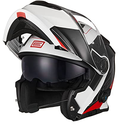 ORIGINE Casco Moto Modulare Bluetooth Omologato ECE Voice Dial Casco Moto Chiamata Vivavoce (SPIKE RED WHITE,M)