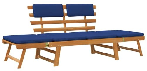 vidaXL Akazienholz Massiv Gartenbank mit Auflagen 2-in-1 Sonnenliege Sitzbank Schlafsofa Tagesbett Gartenliege Liege Bank Gartenmöbel 190cm