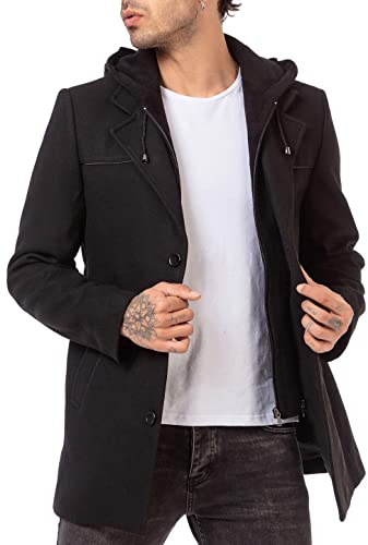 RED BRIDGE Cappotto da uomo Elegante e sportivo Giacca lunga con cappuccio Nero XXL