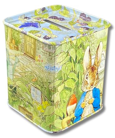 MediMuc Spardose Design Hase - Liebevoll gestaltete rechteckige Spardose - Motiv Hase - Material: Blech - Maße: (L x B x H): 7,7 x 7,7 x 8,2cm