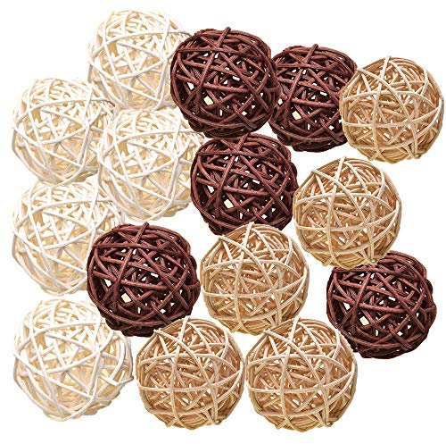 STmea Natürliche dekorative Rattan-Kugeln für Vasen, Hausdekoration, Weihnachtsbaum, Garten, Hochzeit, Party, Couchtisch, Dekoration, Basteln, Papagei, Vogelspielzeug (weiß-braun)