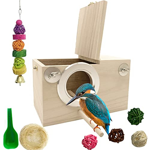 MUYG Parakeet Breeding Box Birds Natural Wooden House Lovebird Nesting Mating Box 7Pcs Bird Supplies for Cockatiel Finch Canary Budgie Aviary (7.67×4.72x4.72 in)