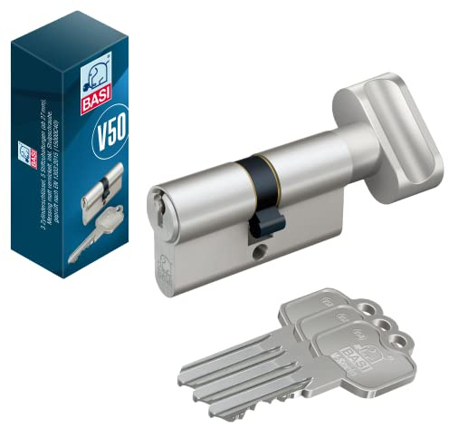 BASI | V50 Profil-Knaufzylinder K35/30 mm | Verschiedenschließend | Profilzylinder | Türzylinder Schließzylinder für Hauseingangstüren Wohneingangstüren | Zylinderschloss mit 3 Schlüsseln