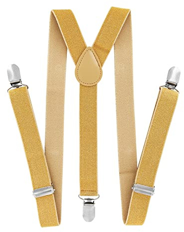 axy Bretelle a Y per bambini, larghezza 2,5 cm, con 3 clip forti, combinabili con papillon, tinta unita, Oro (con fili glitter), Taglia Unica