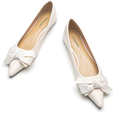 C.Paravano Ballerinas Damen Elegante und Bequeme Flachschuhe Spitze Ballerinas für den Alltag, Büro & Festliche Anlässe (39,Weiß)