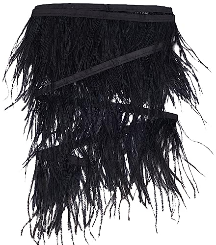 GORGECRAFT 2 m Schwarzer Straußenfederbesatz Fransen 10-15 cm Breit Bastelfedern Mit Satinband Ornament-Zubehör Für DIY-Kleid Nähen Kleidung Zubehör Kostüme Dekoration
