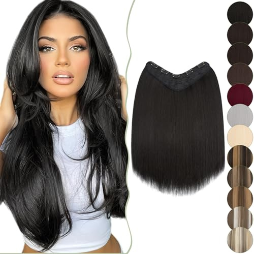 SEGO Clip in Extensions wie Echthaar 1 Pcs U-FÖRMIG Haarverlängerungen Haarteile mit 5 Klips 45 cm günstig glatt für Voller Kopf 160g Rabenschwarz