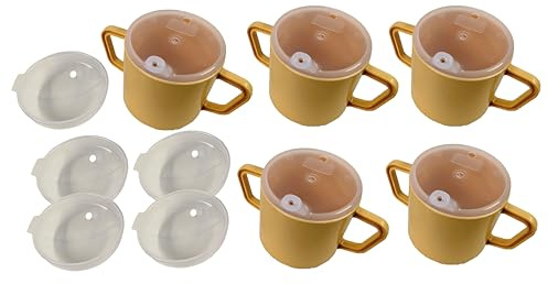 Lizzyoftheflowers 5 Pack - Sippy Cup for Adults - 250ml Non Spill Cup for Elderly. Strong, Easy Grip, 2 Handled Mug for Elderly. Two Types of No Spill Lids. Dishwasher Safe, Non BPA Plastic.