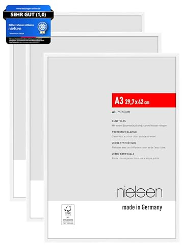 nielsen Aluminium Bilderrahmen Atlanta, 29,7x42 cm (A3) 2er Set, Weiß | Aluminium Posterrahmen im Hoch- & Querformat zum Aufhängen Weiß matt bruchsicheres Kunstglas