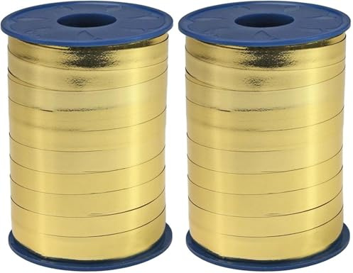 PRÄSENT C.E. Pattberg Mexico Geschenkband metallic Gold, 250 m Ringelband zum Einpacken von Geschenken, 10 mm Breite, Zubehör zum Dekorieren & Basteln, Dekoband, Anlass (Packung mit 2)