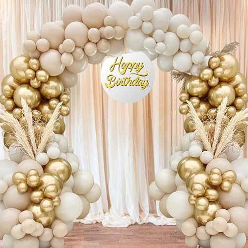 Luftballons Girlande Weiß Gold Ballons Beige Geburtstag Hochzeit