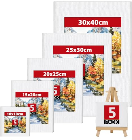 5 Stück Leinwand Set, leinwand zum bemalen, keilrahmen, leinwände für acrylfarben für Künstler, Amateure, Anfänger und Kinder für Acryl-, Aquarell-, Ölfarbe UVM (10x10,15x20,20x25,25x30,30x40 cm)