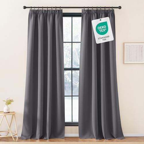 KGORGE Extra Lange Gardinen Thermo Vorhänge Grau Blickdicht 2er Set Verdunkelungsvorhänge für Schienensystem 260 x 140 cm(HxB) Thermovorhang Kälteschutz Kräuselband Wohnzimmer