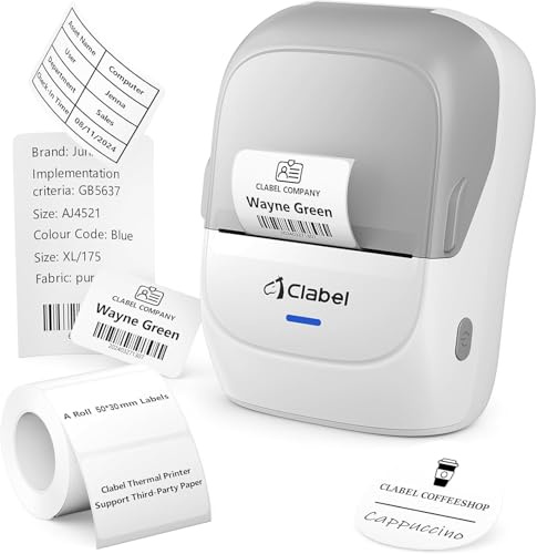 CLABEL Mini Portatile Stampante per Etichette: 221B Bluetooth Termica Etichettatrice Adesive Compatibile con iOS e Android Label Printer con 1 Rotolo di Etichette per Ufficio Casa Prezzo(Grigio)