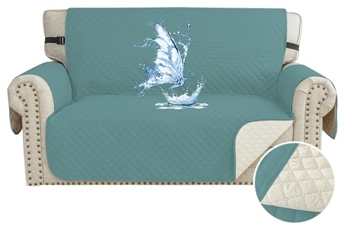 CYCMACO Wasserdicht Sofa Überzug 2 Sitzer, Couch Bezug Haustier Katze Hunde, Sofaschoner rutschfest, Universal Couchüberzug Waschbar, Sofa Covers Mit Armlehnen, Hellblau
