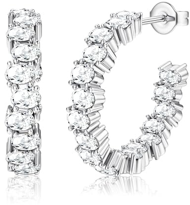 Dochais 14K vergoldete große Zirkonia Creolen, 925er Sterlingsilber-Stift, Silber und Gold Huggie-Ohrringe, modischer hypoallergener Schmuck für Mädchen und Frauen