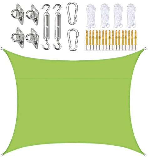 SLDAGe Vela Ombreggiante Impermeabile 5x6 con Kit di Fissaggio, Tenda a Vela Rettangolare Protezione Raggi UV 95%, per Esterno Giardino Terrazza Balcone - Verde,6x8m