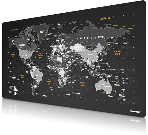 Titanwolf - XXXL Übergröße Mauspad 1600x800 mm - XXXL Großformat - Schreibtischunterlage - gummierte Rückseite - rutschfest und abwaschbar - Gaming - Präzision und Geschwindigkeit - Weltkarte