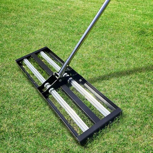 Nelyrho Lawn Leveling Rake with Aluminum Rollers, Stainless Steel 43 x 25cm Levelawn Tool, Heavy-Duty Lawn Leveler with 178cm Extended Handle, Yard Leveling Rake Suit for Garden, Golf Lawn, Farm
