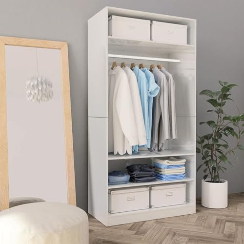 Xichuzi Kleiderschrank, Schlafzimmerschrank, Kleiderschränke, Garderobenschrank, Ordnungssystem Kleiderschrank, Haushaltsschrank, Hochglanz-Weiß 100×50×200 cm Spanplatte