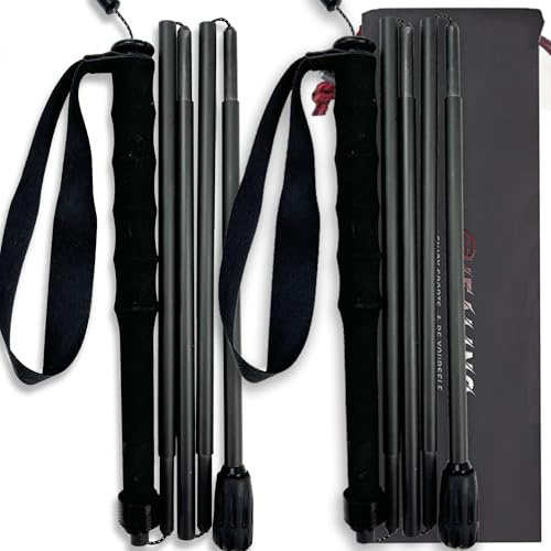 Bastoncini da trekking ultraleggeri in fibra di carbonio, 5 sezioni, set di 2, bastoncini da trekking, attrezzatura per alpinismo, berretto da passeggio, traspirante, con custodia (Black, 120 CM)