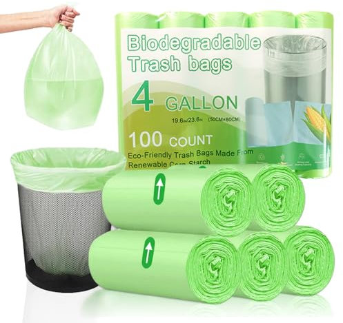 100 sacchetti per rifiuti biologici, 20 l, sacchetti per rifiuti biologici, compostabili, 50 x 60 cm, per cucina, ufficio, soggiorno, verde